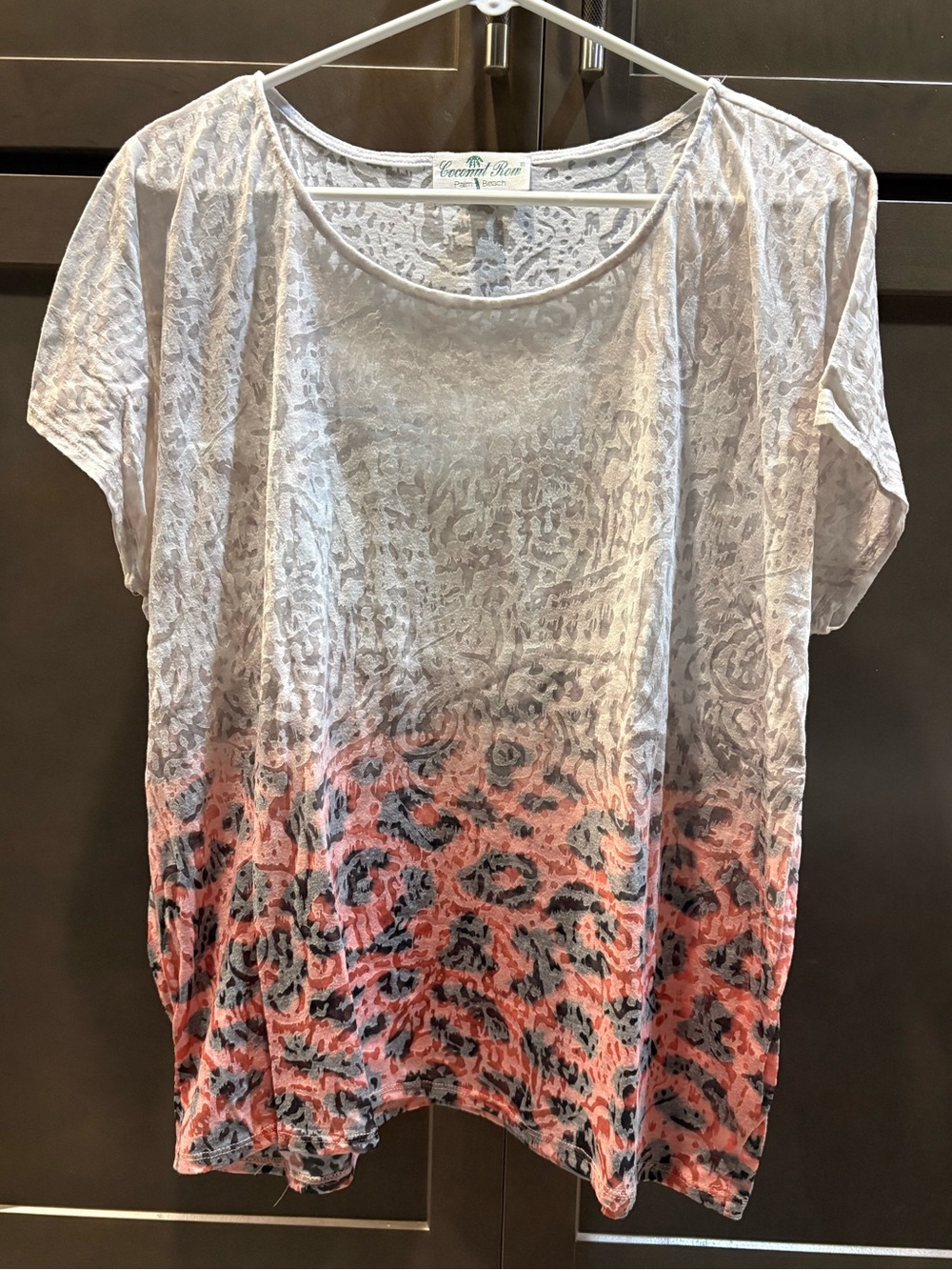 Coconut Row Palm Beach Burnout Ombré Top Blouse Tee, XL